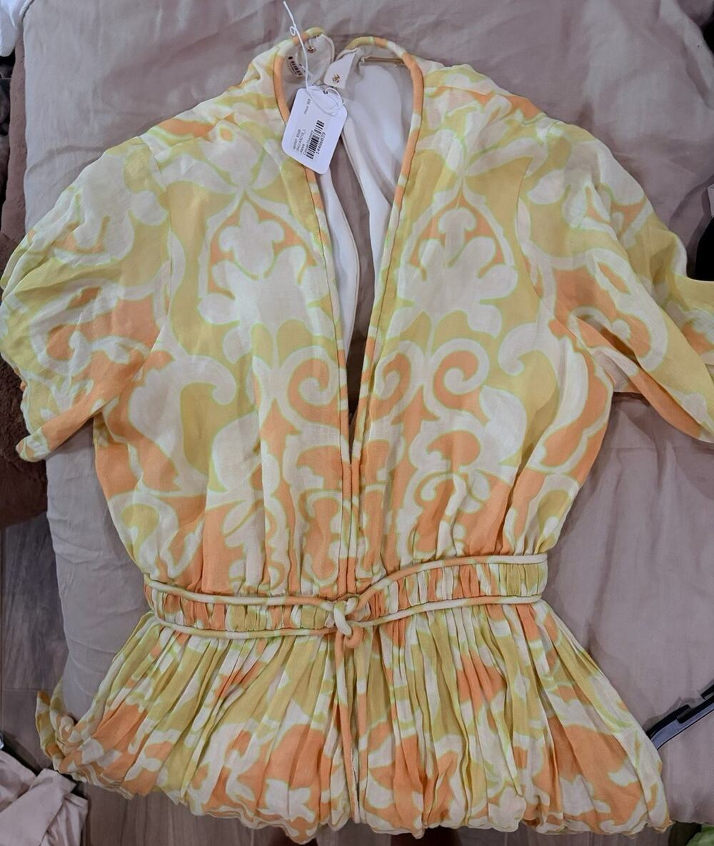 ALEXIS Women's Geometric Tie Waist Jacket Yellow Orange White Size S